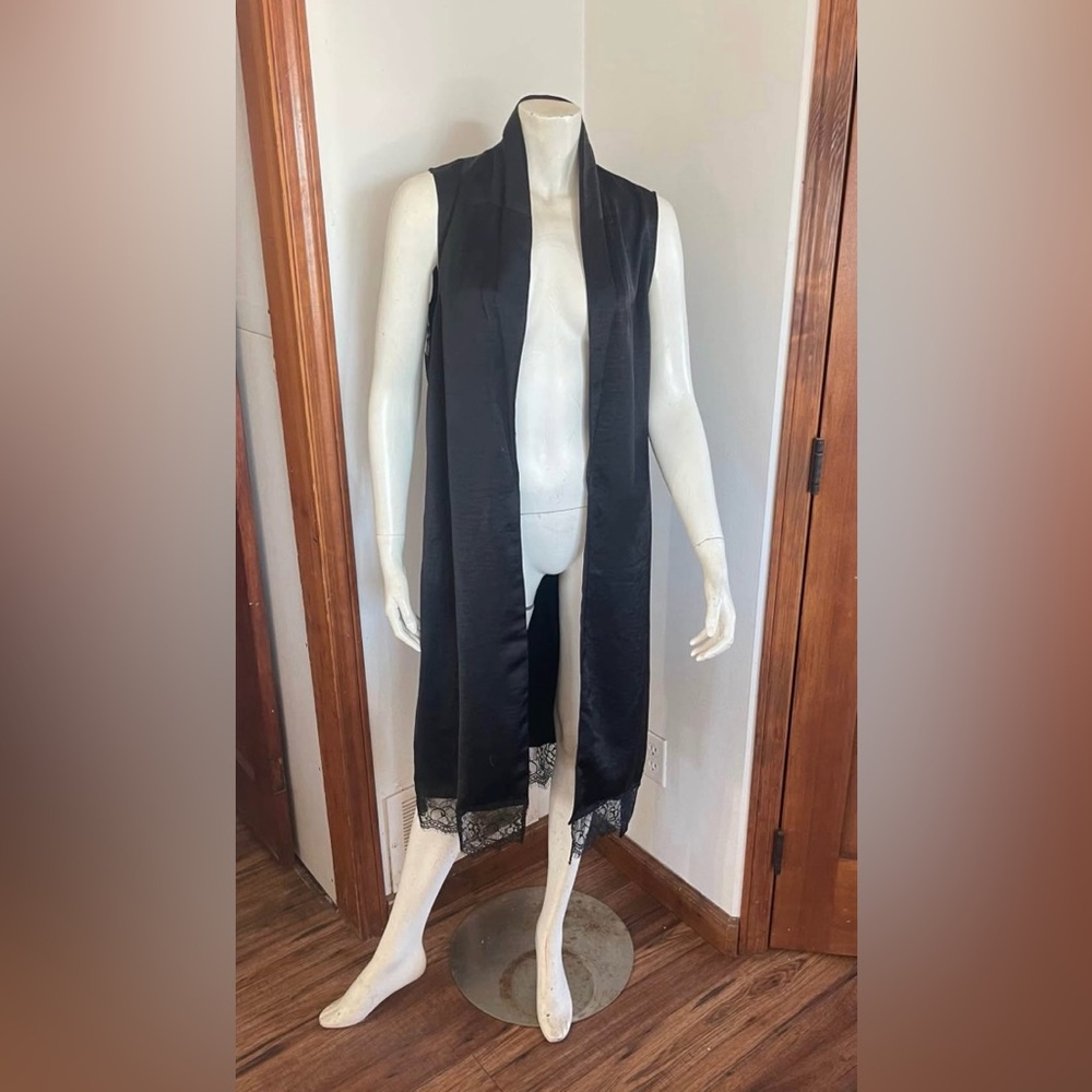 Dynamite Black Lace Trim Long Vest